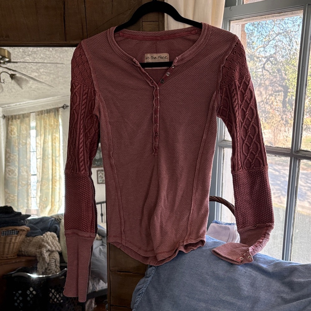 Free people Henley cuff sleeve knit top